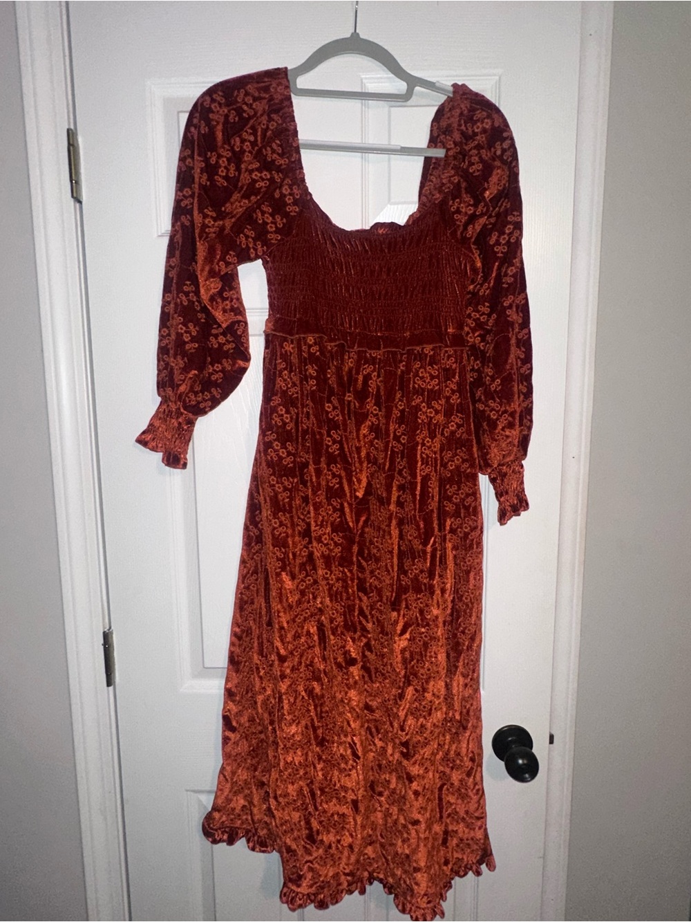 Burnt Orange Velvet  Midi Dress - Women's